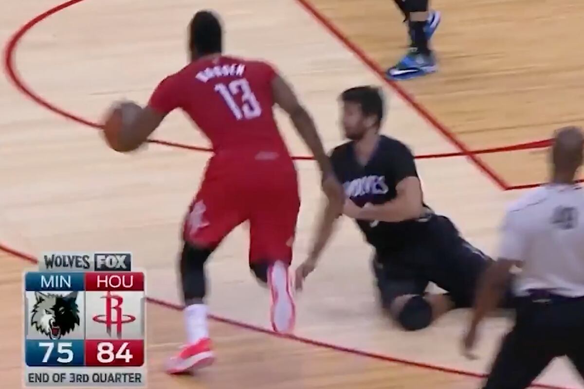 James Harden Sends Minnesota's Ricky Rubio to the Floor with StepBack