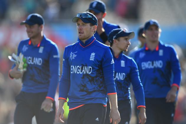 CHRISTCHURCH, NEW ZEALAND - FEBRUARY 23: England captain Eoin Morgan leaves the field the 2015 ICC Cricket World Cup match between England and Scotland at Hagley Oval on February 23, 2015 in Christchurch, New Zealand. (Photo by Shaun Botterill/Getty Images)