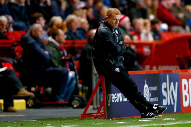 LONDON, ENGLAND - OCTOBER 21: Neil Lennon of Bolton Wanderers reacts during the Sky Bet Championship match between Charlton Athletic and Bolton Wanderers at The Valley on October 21, 2014 in London, England. (Photo by Clive Rose/Getty Images)