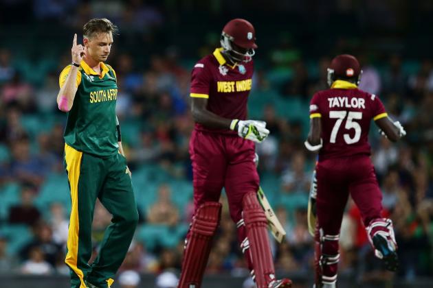 SYDNEY, AUSTRALIA - FEBRUARY 27:  Dale Steyn of South Africa celebrates taking the wicket of Jason Holder of West Indies during the 2015 ICC Cricket World Cup match between South Africa and the West Indies at Sydney Cricket Ground on February 27, 2015 in Sydney, Australia.  (Photo by Matt King/Getty Images)