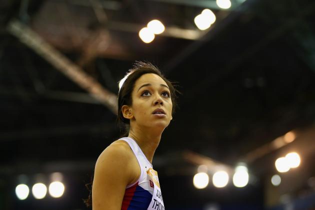 BIRMINGHAM, ENGLAND - FEBRUARY 21:  Katarina Johnson-Thompson of Great Britain and Northern Ireland competes in the Women's Long Jump final of Great Britain and Northern Ireland competes in the Women's Long Jump final during the Sainsbury's Indoor Grand Prix at Barclaycard Arena on February 21, 2015 in Birmingham, England.  (Photo by Richard Heathcote/Getty Images)