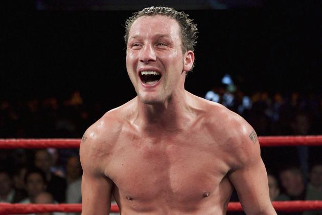 ROTHERHAM, ENGLAND - MARCH 4:  Clinton Woods celebrates his win during the IBF light heavyweight title fight between Clinton Woods and Rico Hoye (USA) on 4 March 2005 at the Magna Centre, Rotherham, England. Woods won the bout in the fifth round. (Photo by John Gichigi/Getty Images)