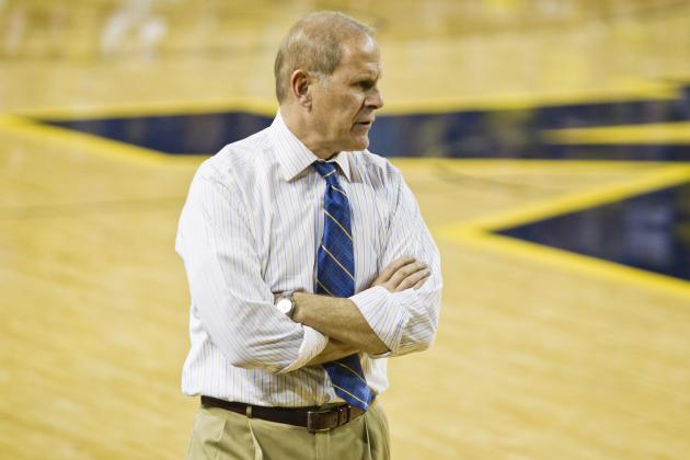 Michigan head coach John Beilein paces court-side in the second half of an NCAA college basketball exhibition game with Wayne State, at Crisler Center in Ann Arbor, Mich., Monday, Nov. 4, 2013. Michigan won 79-60. (AP Photo/Tony Ding)