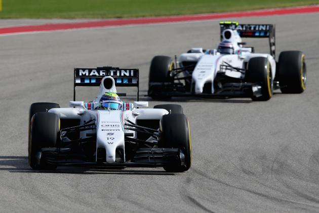 AUSTIN, TX - NOVEMBER 02:  Felipe Massa of Brazil and Williams leads Valtteri Bottas of Finland and Williams during the United States Formula One Grand Prix at Circuit of The Americas on November 2, 2014 in Austin, United States.  (Photo by Clive Mason/Getty Images)
