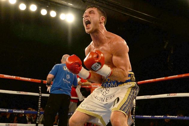 HULL, ENGLAND - MARCH 07:  Tommy Coyle celebrates beating Martin Gethin after their Lightweight contest at The Hull Arena on March 7, 2015 in Hull, England.  (Photo by Nigel Roddis/Getty Images)