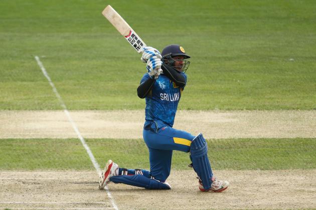 HOBART, AUSTRALIA - MARCH 11:  Kumar Sangakkara of Sri Lanka bats during the 2015 Cricket World Cup match between Sri Lanka and Scotland at Bellerive Oval on March 11, 2015 in Hobart, Australia.  (Photo by Mark Kolbe/Getty Images)