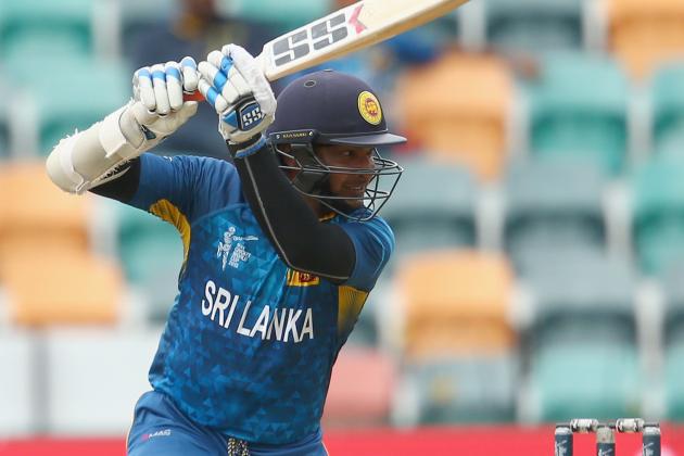 HOBART, AUSTRALIA - MARCH 11: Kumar Sangakkara of Sri Lanka bats during the 2015 Cricket World Cup match between Sri Lanka and Scotland at Bellerive Oval on March 11, 2015 in Hobart, Australia. (Photo by Mark Kolbe/Getty Images)