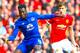 MANCHESTER, ENGLAND - OCTOBER 05: Romelu Lukaku of Everton competes with Patrick McNair of Manchester United during the Barclays Premier League match between Manchester United and Everton at Old Trafford on October 5, 2014 in Manchester, England. (Photo by Michael Regan/Getty Images)