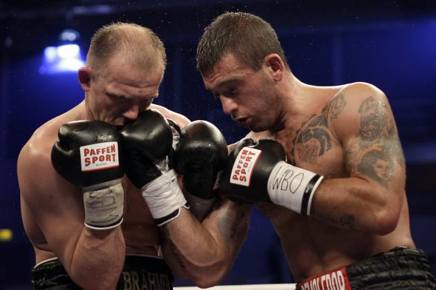 Boxer Mariano Nicolas Plotinsky from Argentina, right, hits German boxer Juergen Braehmer, left, during a WBO Light Heavyweight boxing world championship fight in Hamburg, Germany, Saturday, April 24, 2010. Plotinsky lost the fight by technical knock out in round 5. (AP Photo/Michael Sohn)