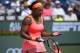 Serena Williams reacts to losing a point to Sloane Stephens during their match at the BNP Paribas Open tennis tournament, Tuesday, March 17, 2015 in Indian Wells, Calif. (AP Photo/Mark J. Terrill)
