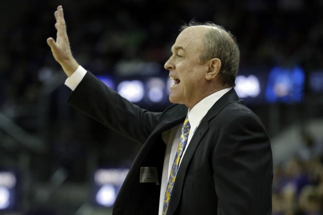 UCLA head coach Ben Howland calls to his team during the second half of an NCAA college basketball game against Washington, Saturday, March 9, 2013, in Seattle. UCLA beat Washington 61-54. (AP Photo/Ted S. Warren)