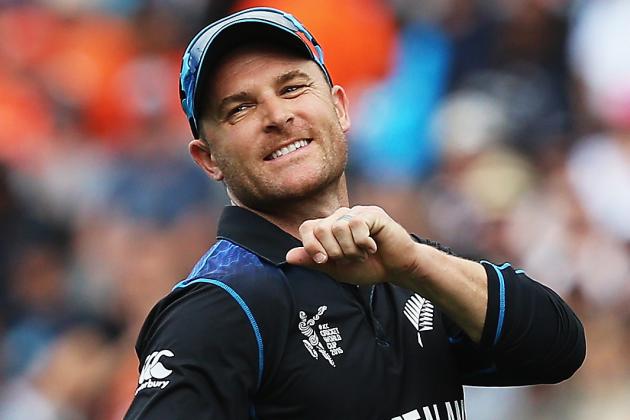 AUCKLAND, NEW ZEALAND - MARCH 24: Brendon McCullum of New Zealand reacts after a missed wicket chance during the 2015 Cricket World Cup Semi Final match between New Zealand and South Africa at Eden Park on March 24, 2015 in Auckland, New Zealand.  (Photo by Hannah Peters/Getty Images)