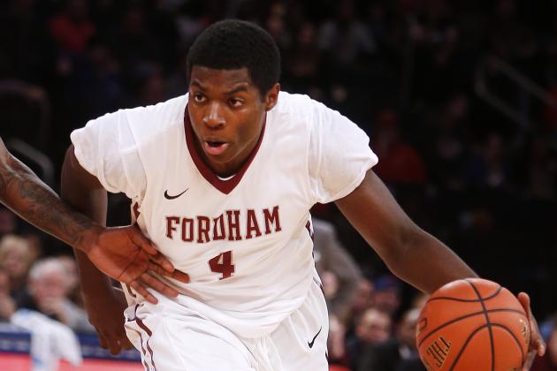 Fordham's Eric Paschall (4) drives against St. John's during the first half of an NCAA college basketball game Sunday, Dec. 14, 2014, in New York. St. John's won 74-53. (AP Photo/Jason DeCrow)