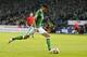 Bremen's Davie Selke challenge for the ball during the German first division Bundesliga soccer match between Werder Bremen and VfL Wolfsburg in Bremen, Germany, Sunday, March 1, 2015. (AP Photo/Frank Augstein)