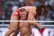 WWE wrestler John Cena carries opponent Rusev at Wrestlemania XXXI, on Sunday, March 29, 2015 in Santa Clara, CA. 2015 marks the first year Wrestlemania will be held in the San Francisco Bay Area, being made available to viewers in 177 countries via the WWE Network. (Don Feria/AP Images for WWE)