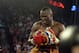 Sep 28, 2013; Montreal, Quebec, Canada; Adonis Stevenson (yellow trunks) celebrates winning his light-heavyweight WBC world championship bout against Tavoris Cloud (not pictured) at the Bell Centre. Mandatory Credit: Eric Bolte-USA TODAY Sports