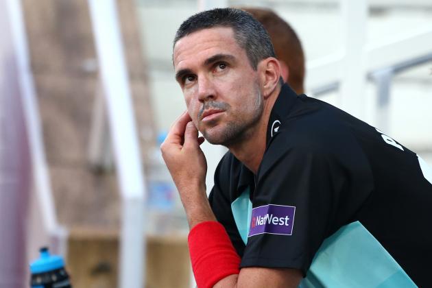 LONDON, ENGLAND - JUNE 13: Kevin Pietersen of Surrey sits on the bench waiting to come on to bat during the Natwest T20 Blast match between Surrey and Sussex Sharks at The Kia Oval on June 13, 2014 in London, England. (Photo by Charlie Crowhurst/Getty Images)