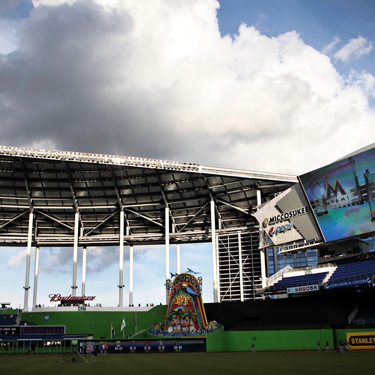 Marlins stumble on Opening Day as open roof leads to rain delay