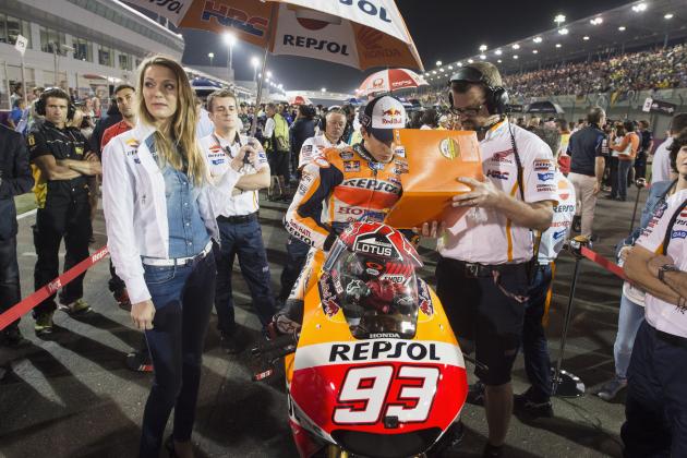 DOHA, QATAR - MARCH 29:  Marc Marquez of Spain and Repsol Honda Team prepares to start on the grid  during the MotoGP race during the MotoGp of Qatar - Race  at Losail Circuit on March 29, 2015 in Doha, Qatar.  (Photo by Mirco Lazzari gp/Getty Images)