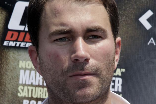 Boxing promoter Eddie Hearn poses for photos at a New York news conference, Wednesday July 20, 201. (AP Photo/Richard Drew)