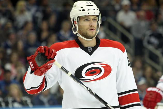 Dec 27, 2014; Tampa, FL, USA; Carolina Hurricanes defenseman Michal Jordan (47) during the first period against the Tampa Bay Lightning at Amalie Arena. Mandatory Credit: Kim Klement-USA TODAY Sports