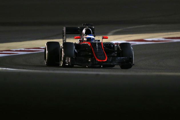 McLaren driver Fernando Alonso of Spain steers his car during the Bahrain Formula One Grand Prix at the Formula One Bahrain International Circuit in Sakhir, Bahrain, Sunday, April 19, 2015. (AP Photo/Hassan Ammar)
