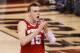 Apr 4, 2015; Indianapolis, IN, USA; Wisconsin Badgers forward Sam Dekker (15) reacts at the end of the 2015 NCAA Men's Division I Championship semi-final game against the Kentucky Wildcats at Lucas Oil Stadium. Wisconsin won 71-64. Mandatory Credit: Brian Spurlock-USA TODAY Sports