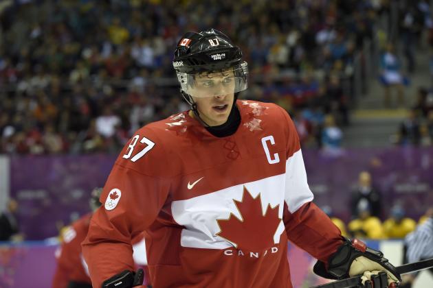 Canada's Sidney Crosby #87 is seen during first period men's gold medal final hockey action against Sweden at the Sochi Winter Olympics Sunday, February 23, 2014 in Sochi. (AP Photo/Paul Chiasson, The Canadian Press)