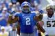 LEXINGTON, KY - SEPTEMBER 27: Alvin Dupree #2 of the Kentucky Wildcats celebrates after a sack during the game against the Vanderbilt Commodores at Commonwealth Stadium on September 27, 2014 in Lexington, Kentucky. (Photo by Andy Lyons/Getty Images)