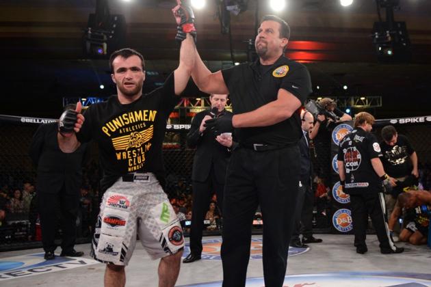 Frodo Khasbulaev (left) after defeating Marlon Sandro in 2013.