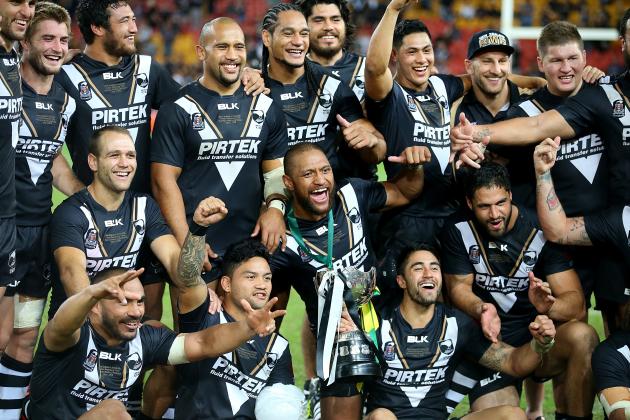 BRISBANE, AUSTRALIA - MAY 03: New Zealand celebrate winning the Trans-Tasman Test match between the Australia Kangaroos and the New Zealand Kiwis at Suncorp Stadium on May 3, 2015 in Brisbane, Australia. (Photo by Chris Hyde/Getty Images)