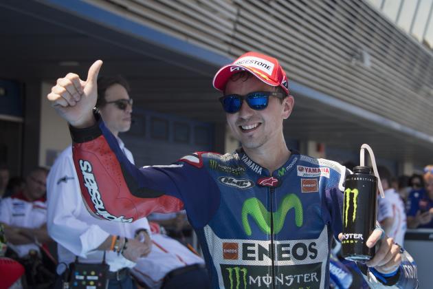 JEREZ DE LA FRONTERA, SPAIN - MAY 02:  Jorge Lorenzo of Spain and Movistar Yamaha MotoGP celebrates the pole position at the end of the qualifying practice during the MotoGp of Spain - Qualifying at Circuito de Jerez on May 2, 2015 in Jerez de la Frontera, Spain.  (Photo by Mirco Lazzari gp/Getty Images)