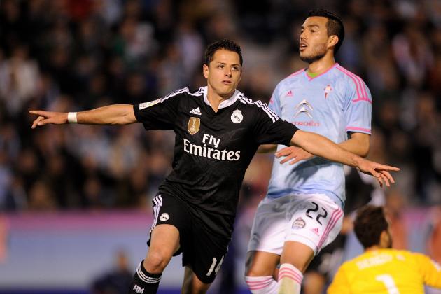 VIGO, SPAIN - APRIL 26:  Javier 'Chicharito' Hernandez of Real Madrid celebrates after scoring Real's 4th goal during the La Liga match between Celta Vigo and Real Madrid CF at Estadio Balaidos on April 26, 2015 in Vigo, Spain.  (Photo by Denis Doyle/Getty Images)