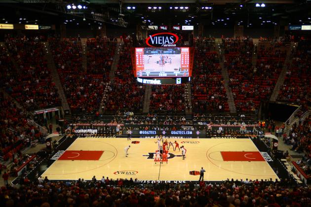 SAN DIEGO, CA - NOVEMBER 14:  Skylar Spencer #0 of the San Diego State Aztecs controls possession of the ball off the opening tip-off of the first half of the game against Malik Pope #21 of the Cal-State Northridge Matadors at Viejas Arena on November 14, 2014 in San Diego, California. (Photo by Kent C. Horner/Getty Images)