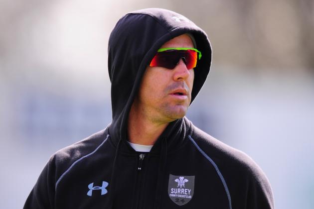CARDIFF, WALES - APRIL 19:  Surrey player Kevin Pietersen looks on before day one off the LV County Championships Division Two match between Glamorgan and Surrey at SWALEC Stadium on April 19, 2015 in Cardiff, Wales.  (Photo by Stu Forster/Getty Images)