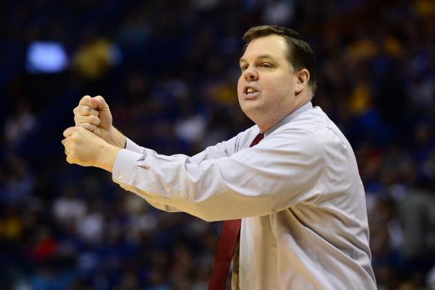 Mar 21, 2014; St. Louis, MO, USA; Eastern Kentucky Colonels head coach Jeff Neubauer motions from the sideline against the Kansas Jayhawks in the first half during the 2nd round of the 2014 NCAA Men's Basketball Championship at Scottrade Center. Mandatory Credit: Jasen Vinlove-USA TODAY Sports