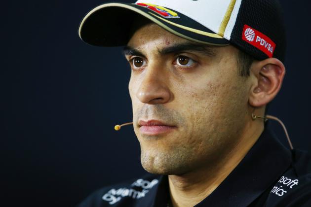 BAHRAIN, BAHRAIN - APRIL 16: Pastor Maldonado of Venezuela and Lotus speaks to the media at the drivers press conference during previews to the Bahrain Formula One Grand Prix at Bahrain International Circuit on April 16, 2015 in Bahrain, Bahrain. (Photo by Dan Istitene/Getty Images)