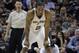 San Antonio Spurs forward Kawhi Leonard stands on the court during the second half of Game 4 in an NBA basketball first-round playoff series against the Los Angeles Clippers, Sunday, April 26, 2015, in San Antonio. Los Angeles won 114-105. (AP Photo/Darren Abate)