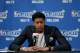 NEW ORLEANS, LA - APRIL 25: Anthony Davis #23 of the New Orleans Pelicans speaks to the press after the loss against the Golden State Warriors for Game Four of the Western Conference Quarterfinals during the 2015 NBA Playoffs on April 25, 2015 at the Smoothie King Center in New Orleans, Louisiana. NOTE TO USER: User expressly acknowledges and agrees that, by downloading and or using this Photograph, user is consenting to the terms and conditions of the Getty Images License Agreement. Mandatory Copyright Notice: Copyright 2015 NBAE (Photo by Layne Murdoch Jr./NBAE via Getty Images
