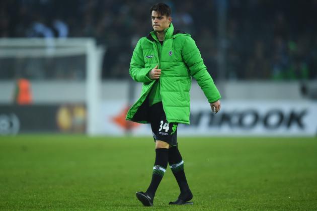 MOENCHENGLADBACH, GERMANY - FEBRUARY 26: Granit Xhaka of Borussia Moenchengladbach looks dejected in defeat after the UEFA Europa League Round of 32 second leg match between Borussia Moenchengladbach and FC Sevilla at Borussia-Park on February 26, 2015 in Moenchengladbach, Germany. (Photo by Lars Baron/Getty Images)