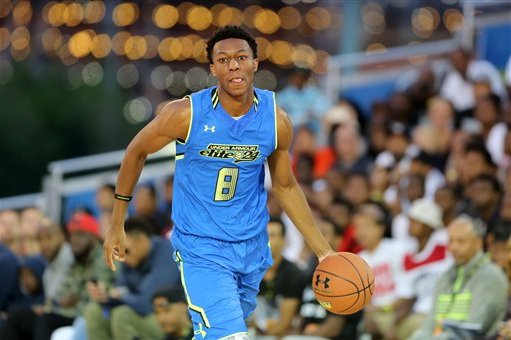 Team Freedom's Tyus Battle #8 in action against Team Liberty during the Under Armour Elite 24 Game on Saturday, August 23, 2014 in Brooklyn, NY.  (AP Photo/Gregory Payan)