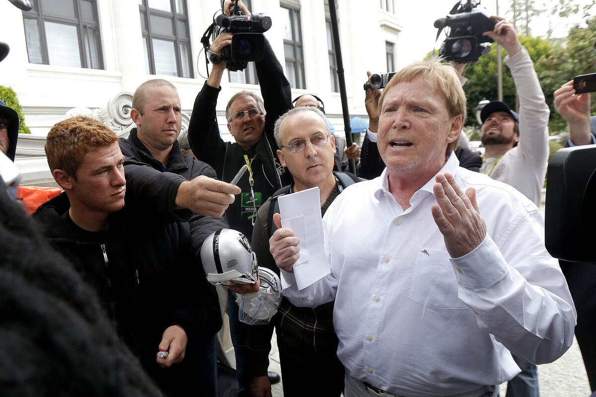 Mark Davis Speaks to Reporters and Protesters on Oakland Raiders