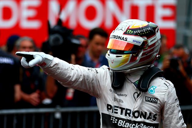 MONTE-CARLO, MONACO - MAY 23:  Lewis Hamilton of Great Britain and Mercedes GP celebrates in Parc Ferme after claiming pole position during qualifying for the Monaco Formula One Grand Prix at Circuit de Monaco on May 23, 2015 in Monte-Carlo, Monaco.  (Photo by Dan Istitene/Getty Images)