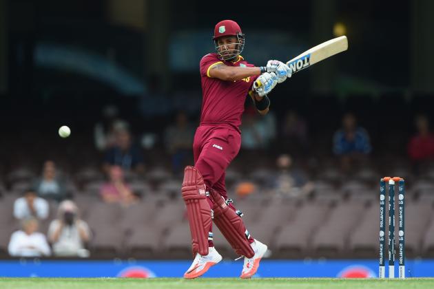 SYDNEY, AUSTRALIA - FEBRUARY 09:  Lendl Simmons of West Indies plays a shot during the ICC Cricket World Cup warm up match between England and the West Indies at Sydney Cricket Ground on February 9, 2015 in Sydney, Australia.  (Photo by Shaun Botterill/Getty Images)