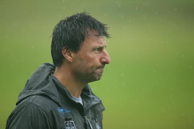 COFFS HARBOUR, AUSTRALIA - MAY 21: Coach Laurie Daley looks on during a New South Wales Blues State of Origin training session at Novotel Coffs Harbour on May 21, 2015 in Coffs Harbour, Australia. (Photo by Chris Hyde/Getty Images)
