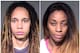 FILE - This combo of booking photos released by the Maricopa County Sheriff's Office, show WNBA players Brittney Griner, left, and Glory Johnson following their arrest on April 22, 2015. The WNBA has suspended Griner and Johnson seven games each because of their domestic violence arrest last month. The league on Friday, May 15, 2015, cited the integrity of the game in handing down the punishment. (Maricopa County Sheriff's Office via AP, File)