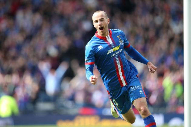 GLASGOW, SCOTLAND - MAY 30: James Vincent of Inverness Caledonian Thistle celebrates after he scoresduring the William Hill Scottish Cup Final match between Falkirk and Inverness Caledonian Thistle at Hampden Park, on May 30, 2015 in Glasgow, Scotland. (Photo by Ian MacNicol/Getty images)