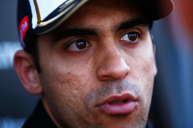 MONTE-CARLO, MONACO - MAY 20: Pastor Maldonado of Venezuela and Lotus is interviewed by the media in the paddock during previews to the Monaco Formula One Grand Prix at Circuit de Monaco on May 20, 2015 in Monte-Carlo, Monaco. (Photo by Dan Istitene/Getty Images)