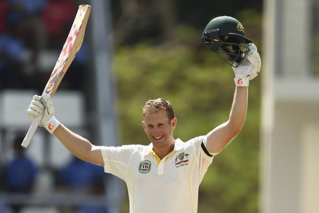 ROSEAU, DOMINICA - JUNE 04:  Adam Voges of Australia celebrates after reaching his maiden century in his debut test during day two of the First Test match between Australia and the West Indies at Windsor Park on June 4, 2015 in Roseau, Dominica.  (Photo by Ryan Pierse/Getty Images)