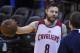 Jun 3, 2015; Oakland, CA, USA; Cleveland Cavaliers guard Matthew Dellavedova (8) during practice prior to the NBA Finals at Oracle Arena. Mandatory Credit: Kyle Terada-USA TODAY Sports